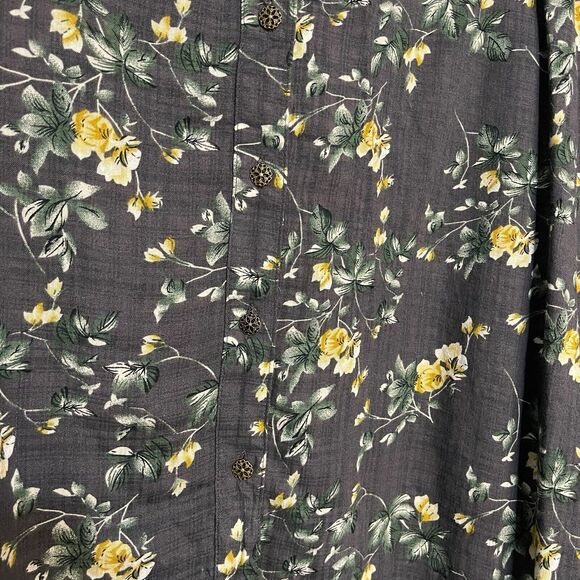 Easel Button Front Tunic Top Women's Medium Navy Blue Floral Casual Modest Shirt - Picture 5 of 13